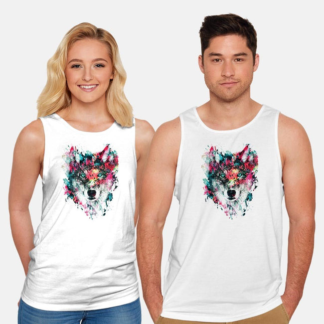 Watercolor Wolf-unisex basic tank-RizaPeker