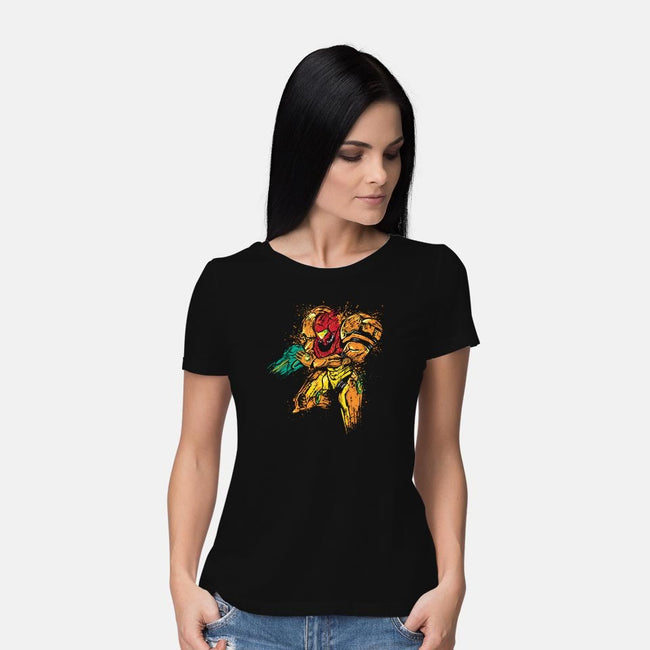 Splattered Bounty Hunter-womens basic tee-DrMonekers