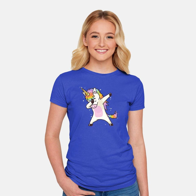 Dabbing Unicorn-womens fitted tee-vomaria