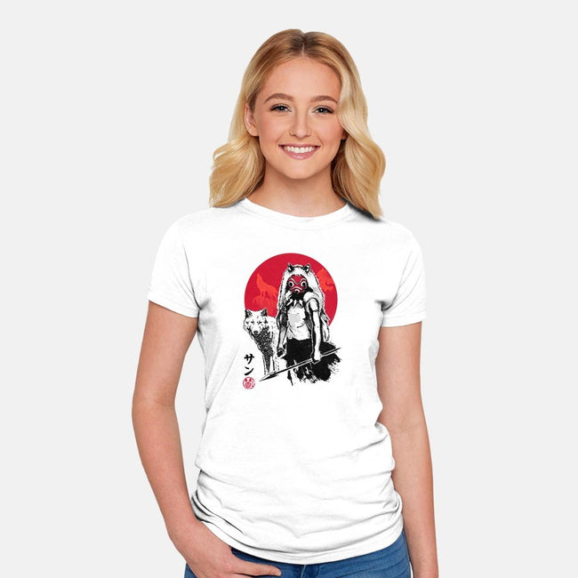 Wolf Girl Sumi-e-womens fitted tee-DrMonekers
